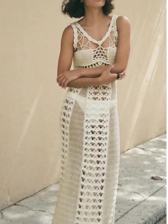 Zara Dresses & Skirts - ZARA Limited Edition Cream Beige Crochet Knit Dress NWT